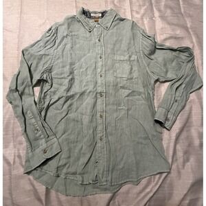 Taylor Vintage Pure Tec Cool Shirt‎ Mens Larage Green 100% Linen L/S Button Down